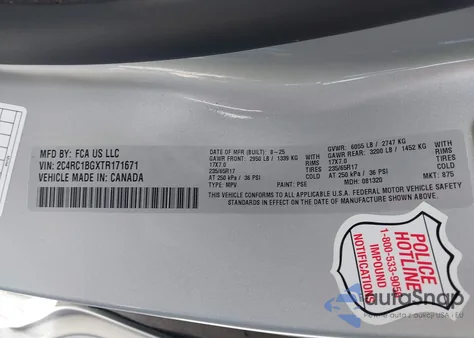 2026 Chrysler Pacifica Select из США, поврежденный, VIN 2C4RC1BGXTR171671